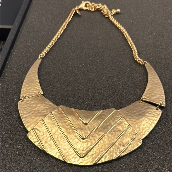 Chico's Gold Crescent Necklace with Textured Metal - Picture 1 of 3